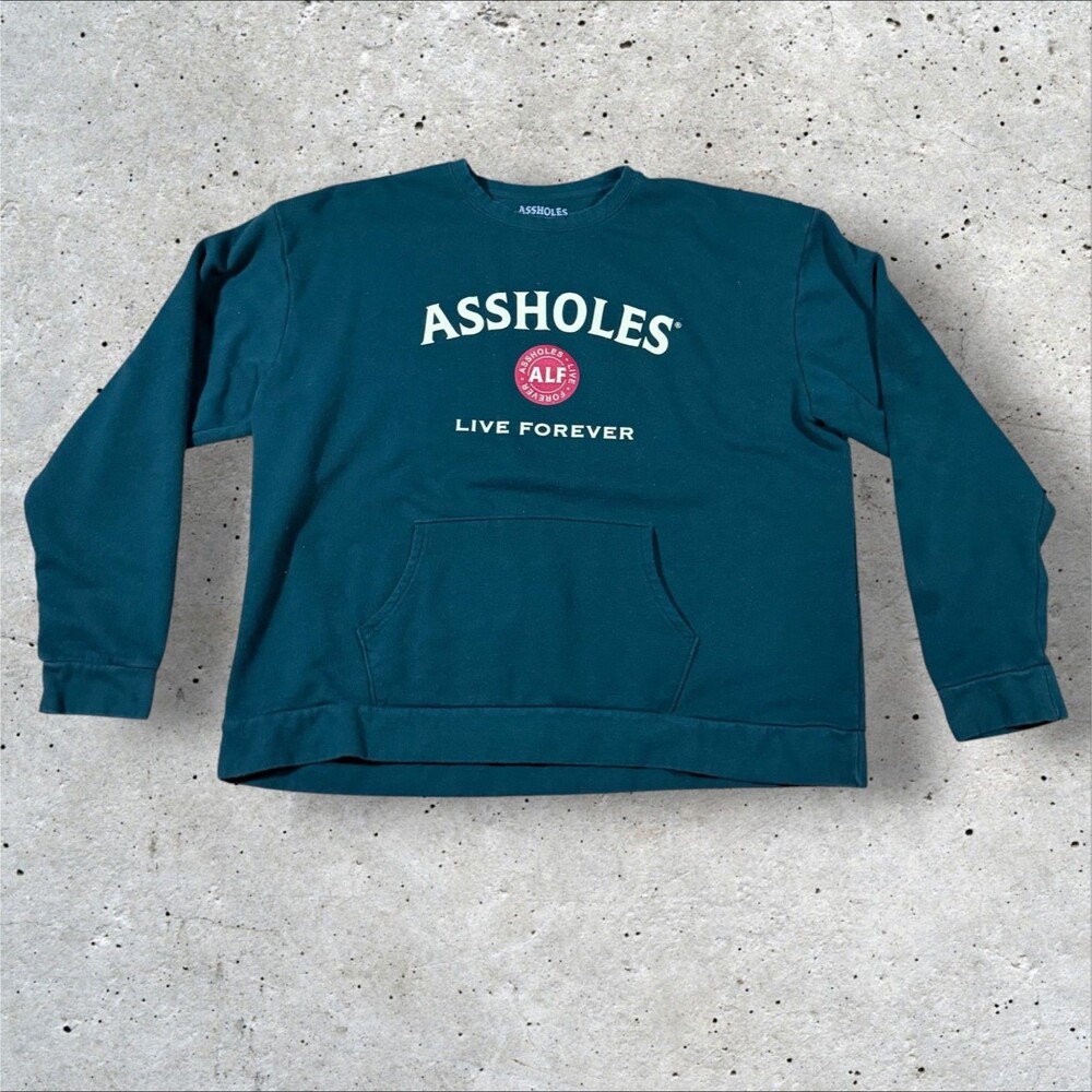 A**holes Live Forever Crewneck Sweatshirt XXXL 3XL Teal Green Pocket Streetwear